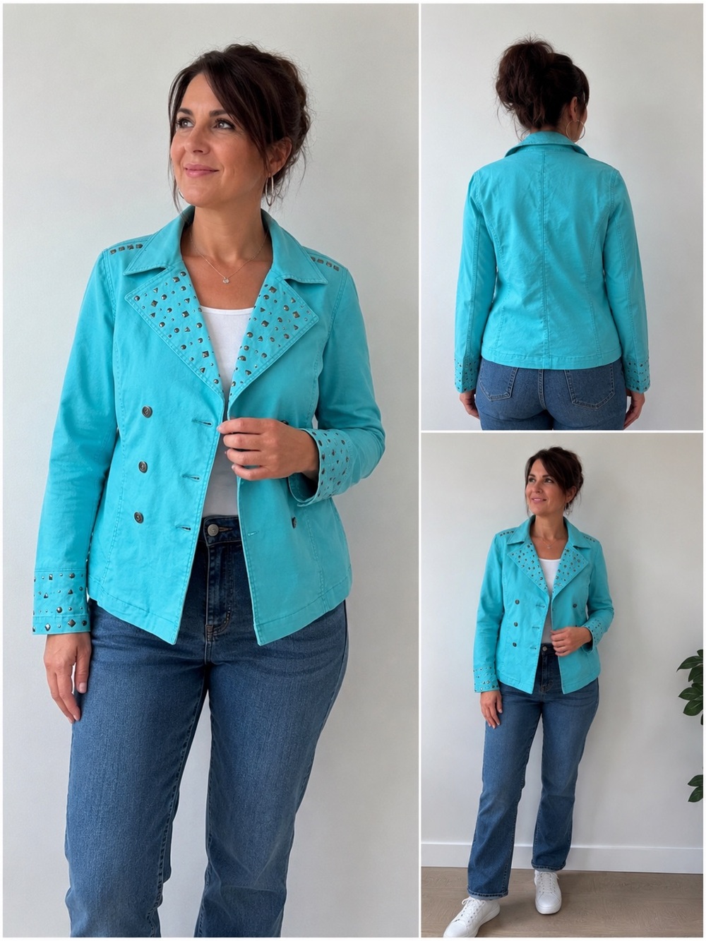 DG by Diane Gilman Turquoise Studded Jacket Blazer Size L